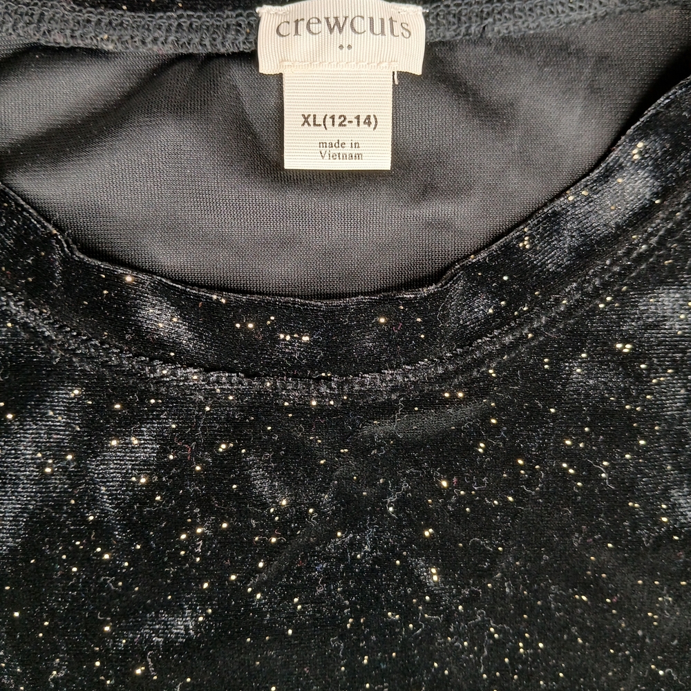 Crewcuts Tween Girls Black Velvet Sparkle Gold Speckled Crewneck Top Size 12-14